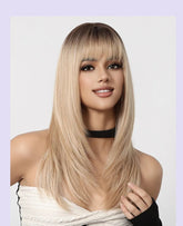 Natural Look Glueless Long Straight Blonde Human Hair Wig with Bangs - Everyday Wigs